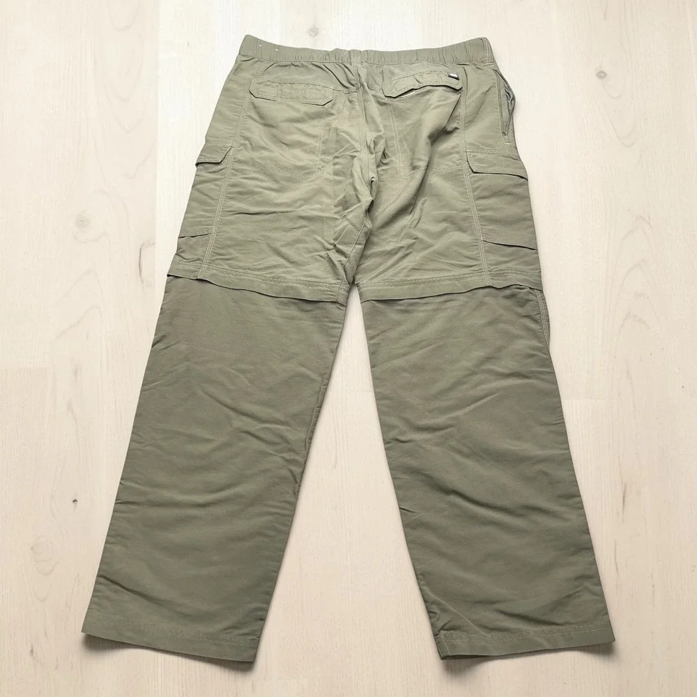 The North Face Mens XL Olive Green Convertible Zip Off Hiking Cargo Pants Belted